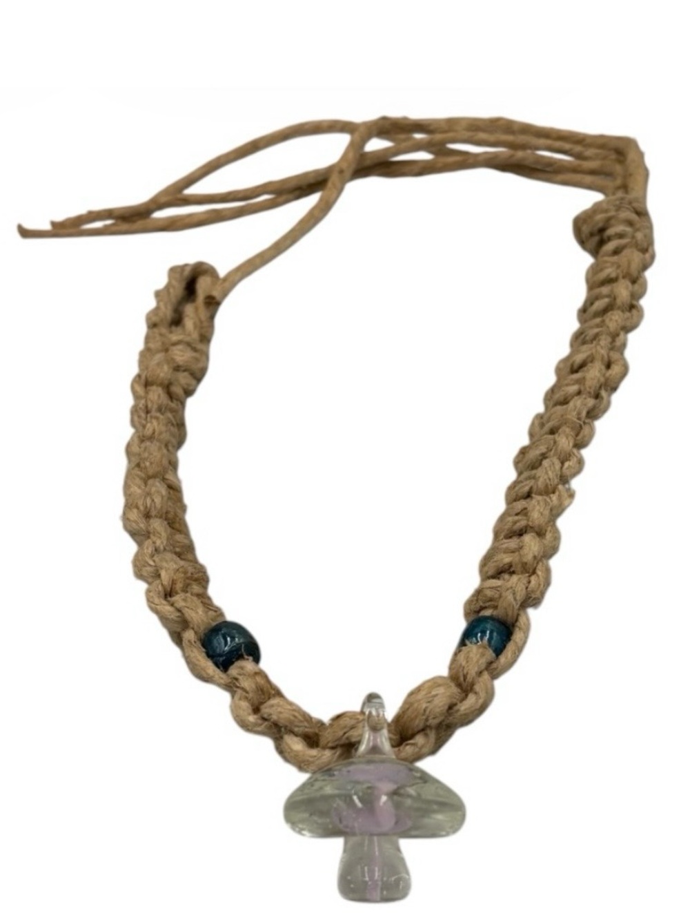 15.5” Handmade Thick Hemp 6.5” Adjustable Necklace W/ Mushroom Pendant